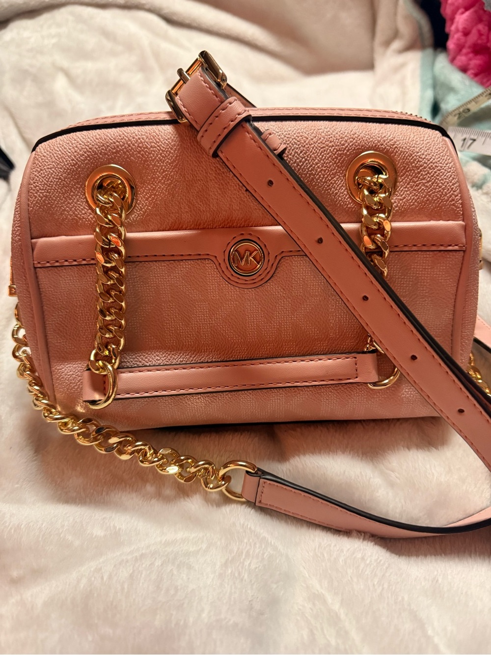 Michael Kors Blush Pink Leather Crossbody with Gold Chain